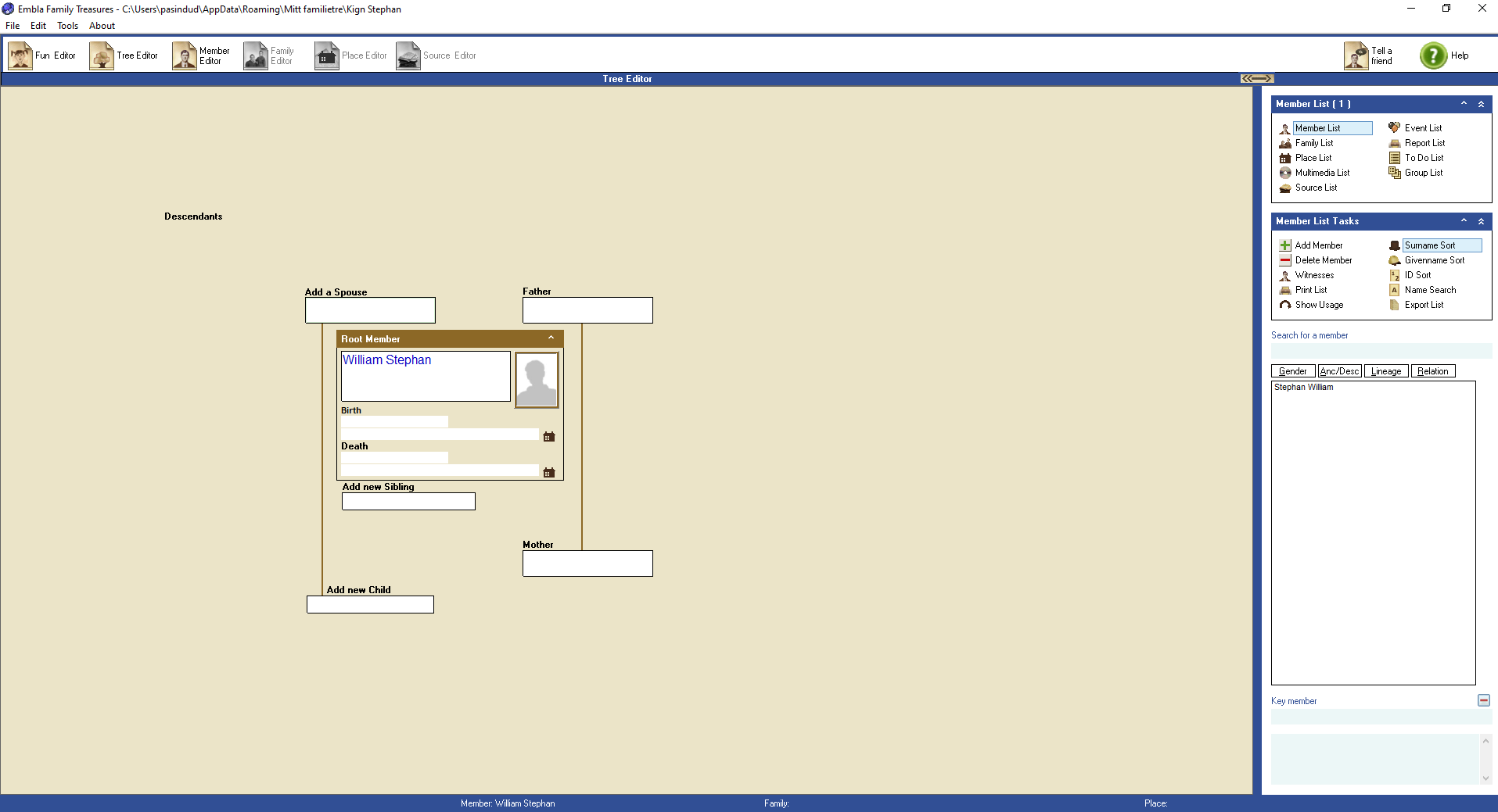 Add new person from the tree editor