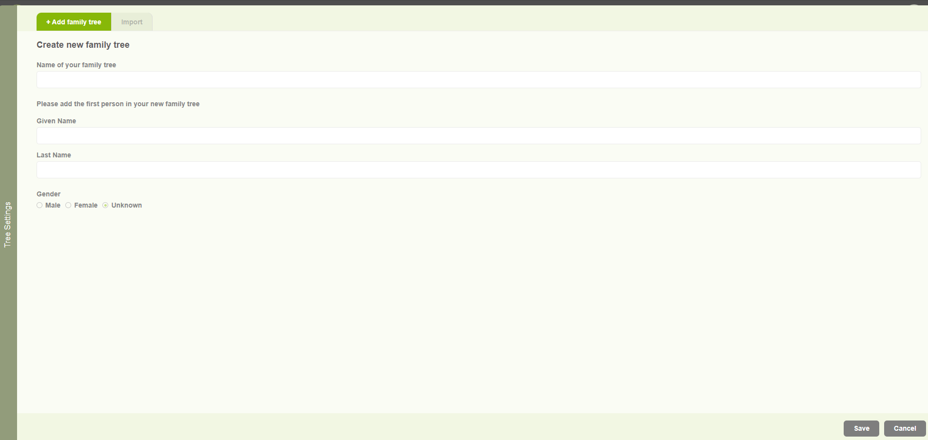 Create family tree for existing user