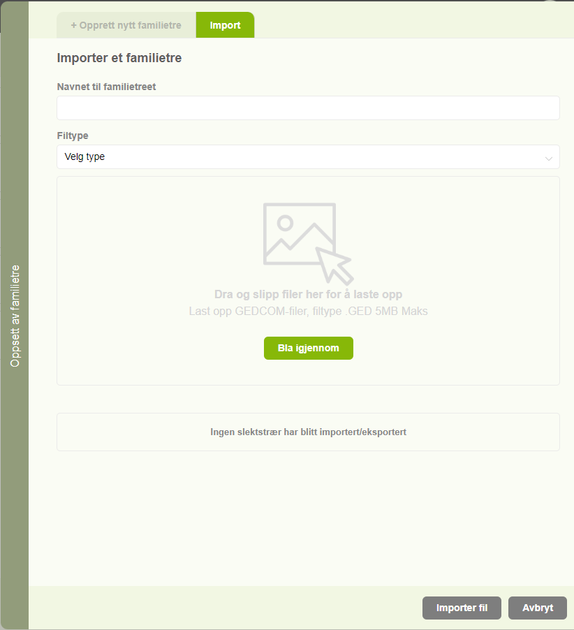 Opprett nytt familietre